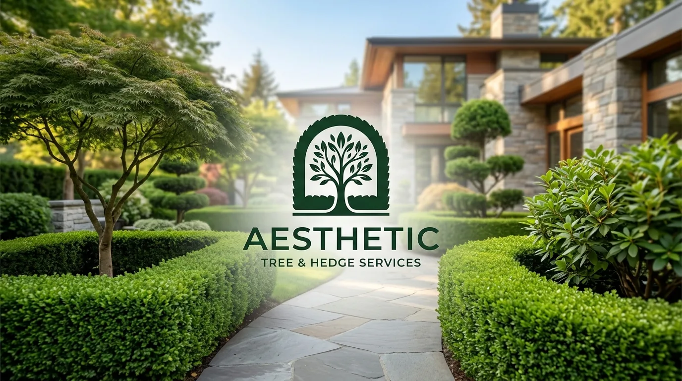 AI-generated directory artwork for Aesthetic Tree & Hedge Services; not an official logo or business project photo.