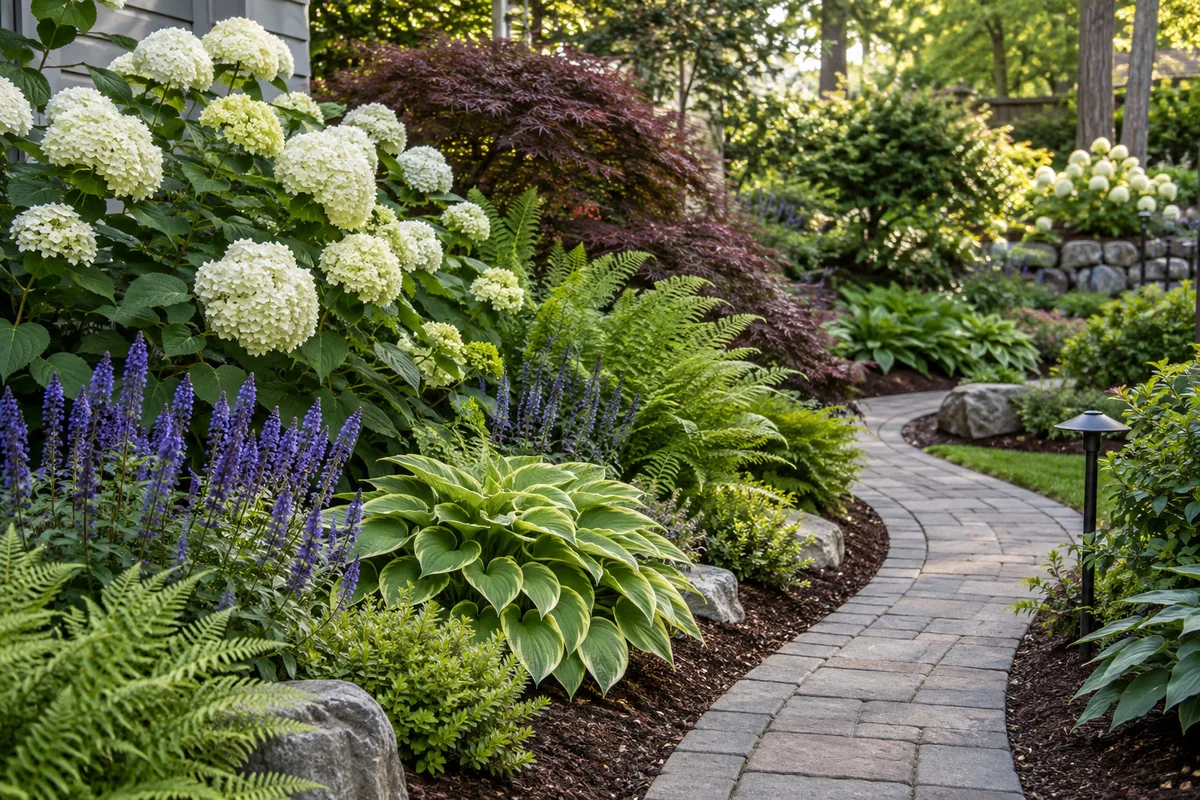 Garden planning illustration: Choose planting for site conditions and seasonal interest.