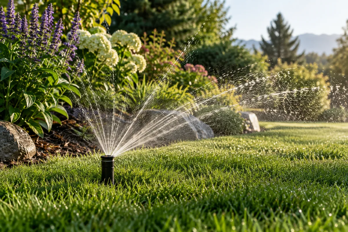 Garden planning illustration: Match watering to the garden and its needs.